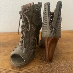 Mix No. 6 Olive Cutout Lace-Up Peep Toe Booties